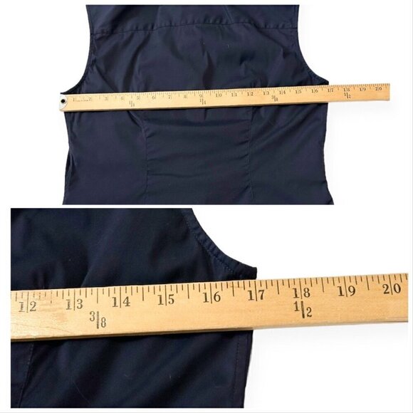 Prada Dark Blue Sleeveless Button Down Shirt, Size 44 Italy, stretch - Picture 11 of 15